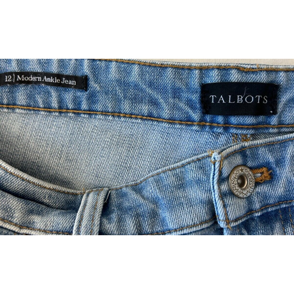 Talbots Womens Modern Ankle Jeans 12 Blue Distressed Side Stripe - Picture 8 of 9